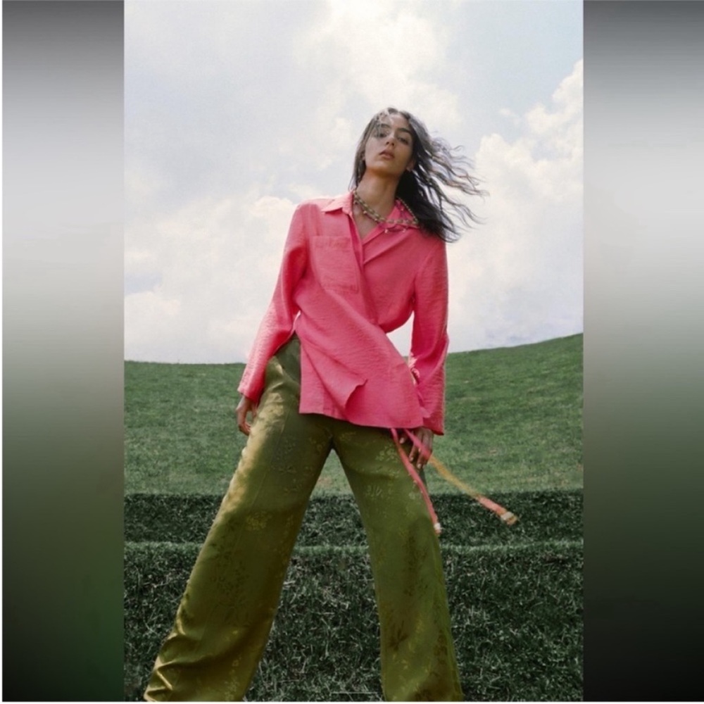 Zara, Coral, Belted wrap shirt, Medium - Picture 2 of 13